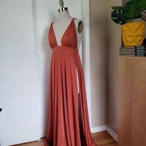 Rust High Slit Maxi Dress Size Large NEW!